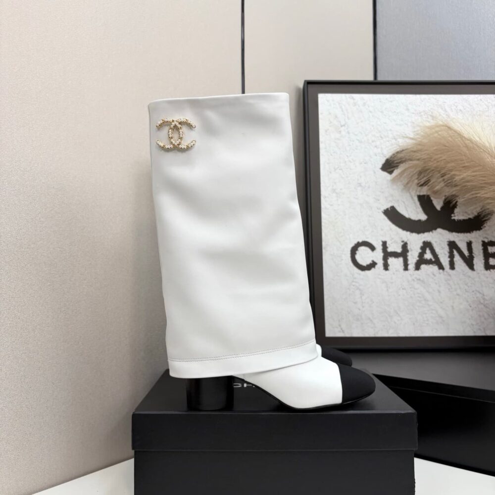 Super Vip 1:1 – Chanel High Boots Grosgrain White - Image 2