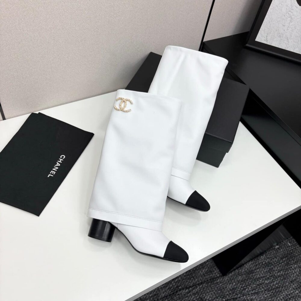 Super Vip 1:1 – Chanel High Boots Grosgrain White - Image 6