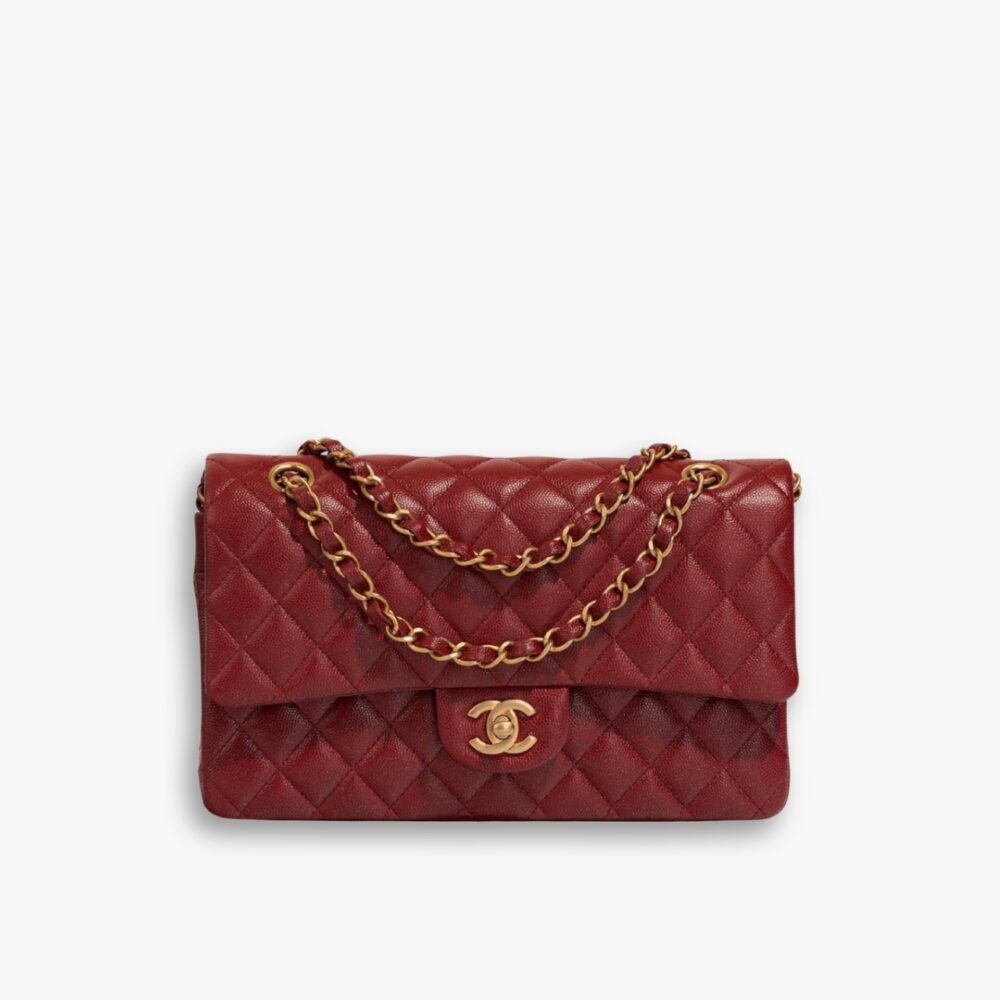 Chanel Medium Classic Double Flap Burgundy Gold Hardware 25Cm