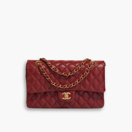 Chanel Medium Classic Double Flap Burgundy Gold Hardware 25Cm