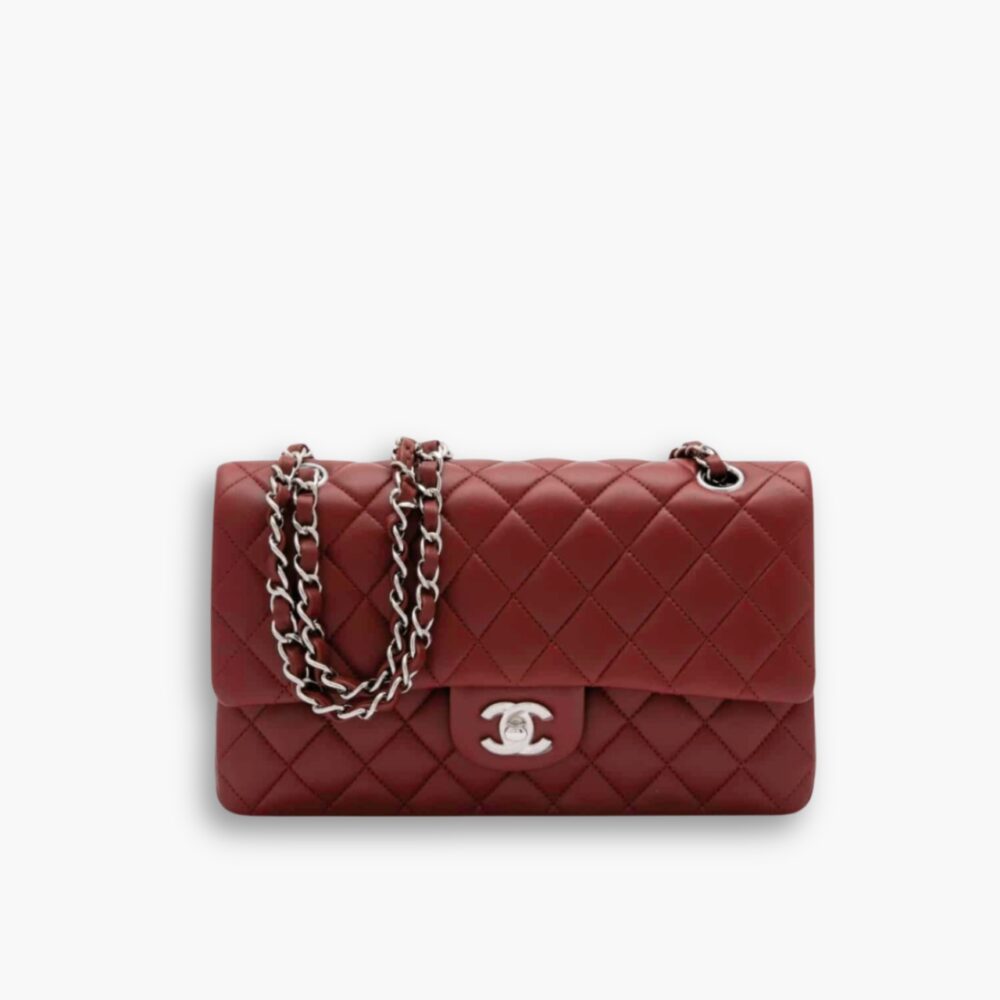 Chanel Medium Classic Double Flap Burgundy Silver Hardware 25Cm