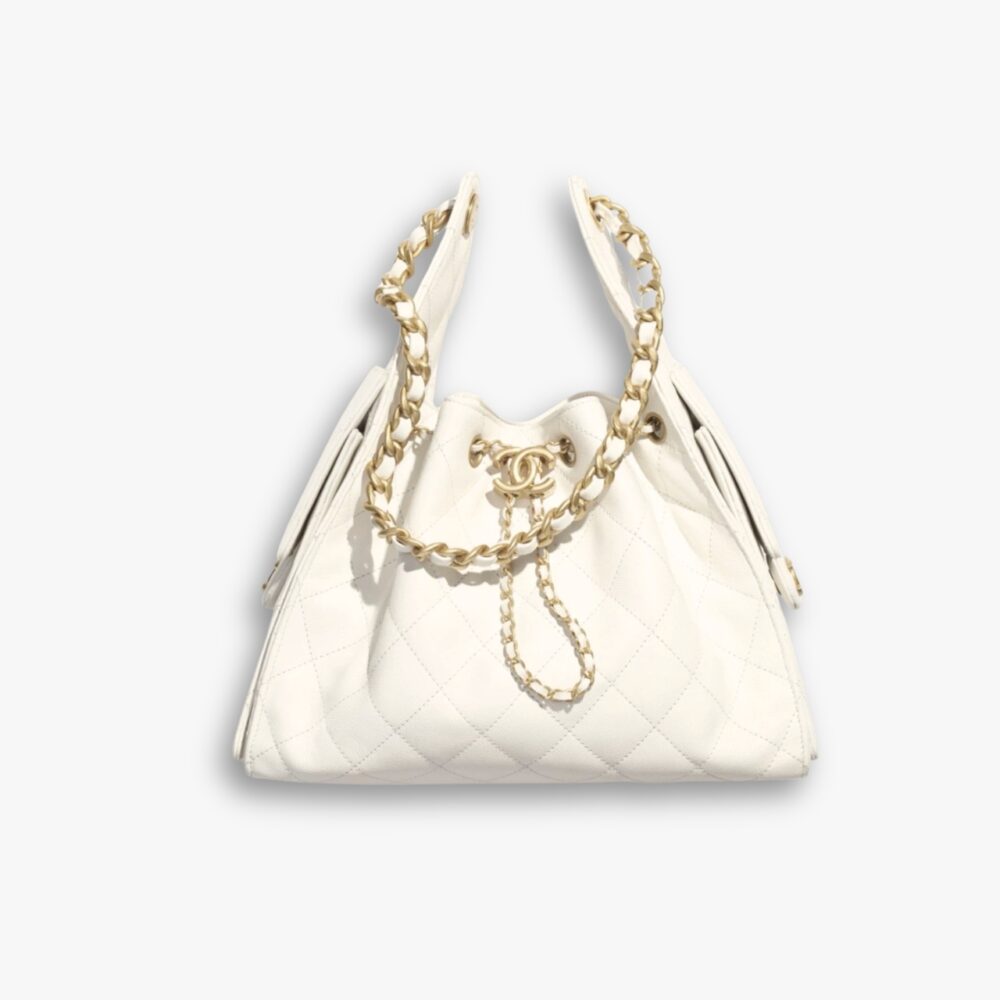 Chanel 25 Handbag Grained And Gold-Tone Metal White 34Cm AS5293 B20304 10601
