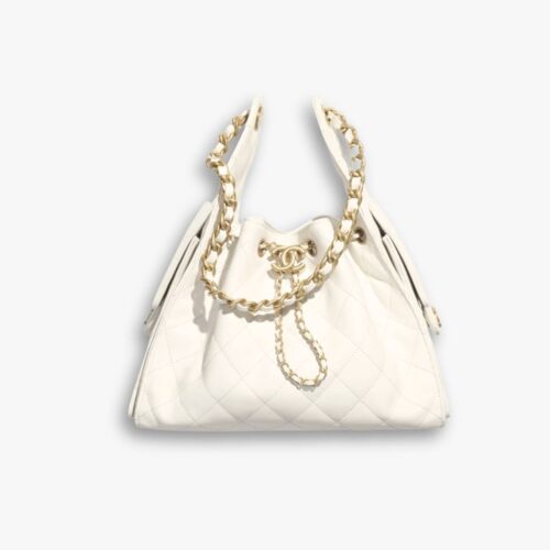 Chanel 25 Handbag Grained And Gold-Tone Metal White 30Cm AS5293 B20304 10601