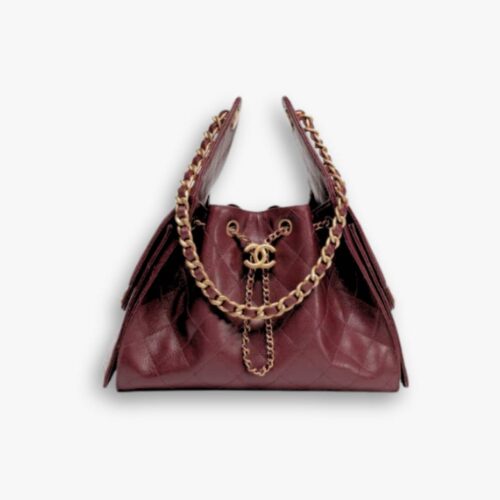 Chanel 25 Handbag Grained And Gold-Tone Metal Dark Red 30Cm