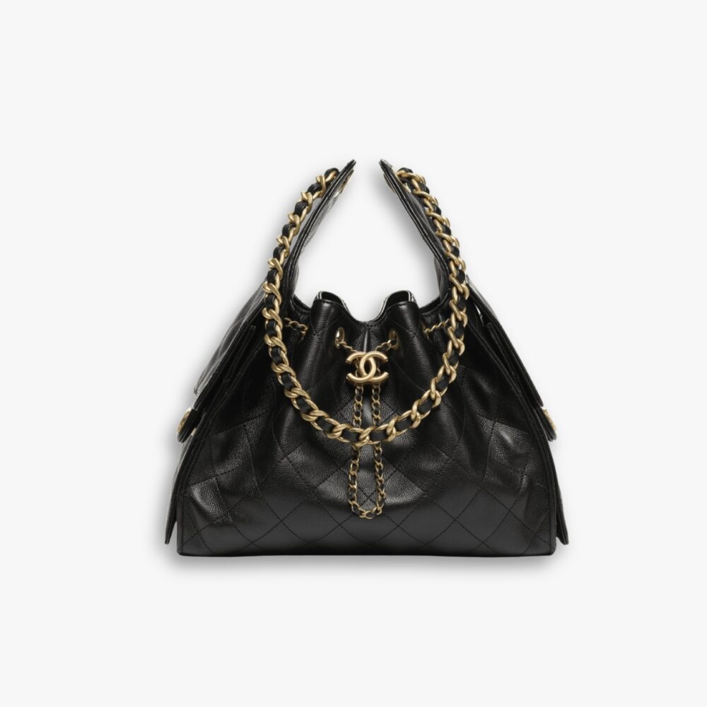 Chanel 25 Small Handbag Grained And Gold-Tone Metal Black 26Cm AS5293 B20304 94305