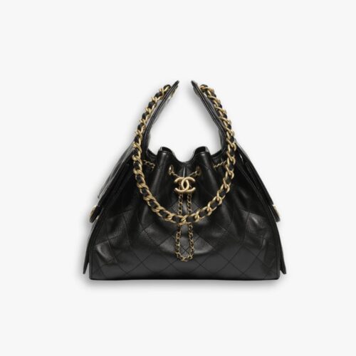 Chanel 25 Small Handbag Grained And Gold-Tone Metal Black 26Cm AS5293 B20304 94305