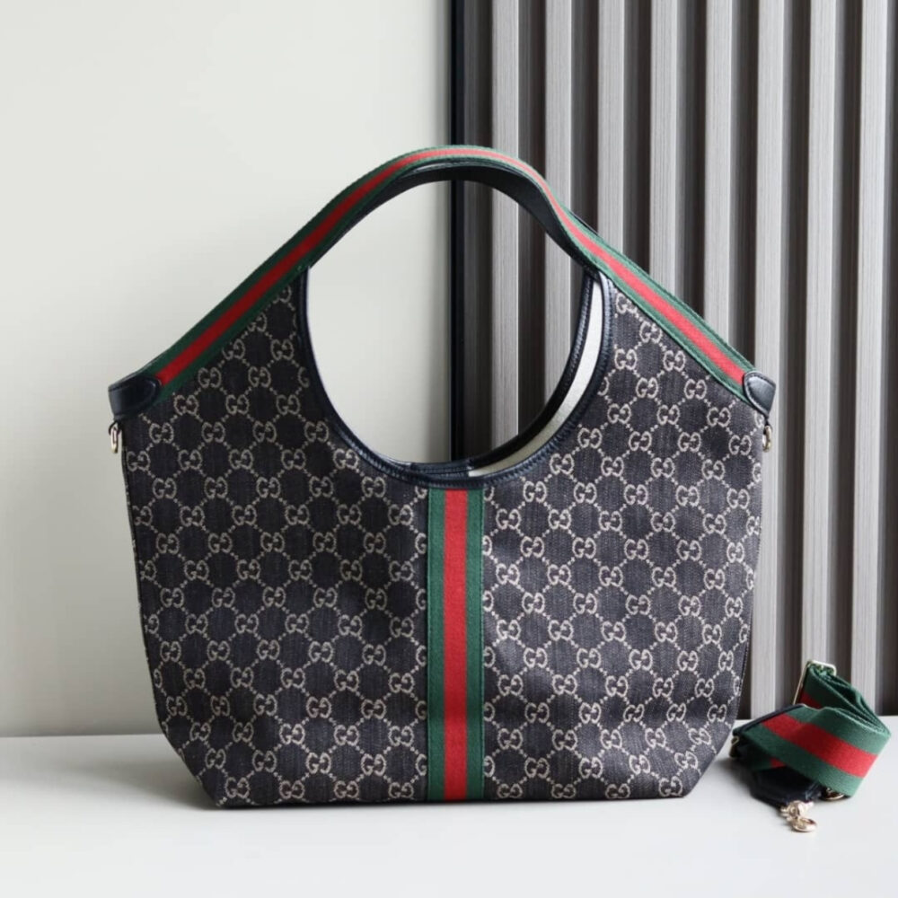 Super Vip 1:1 - Gucci Giglio Small Tote Bag GG Denim Black and White 25Cm 860845 FAFYU 1155 - Image 3
