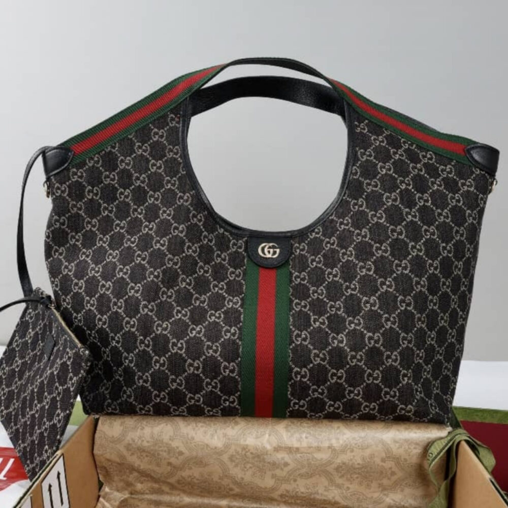 Super Vip 1:1 - Gucci Giglio Large Tote Bag GG Denim Black and White 60Cm 853971 FAFYU 1155 - Image 2