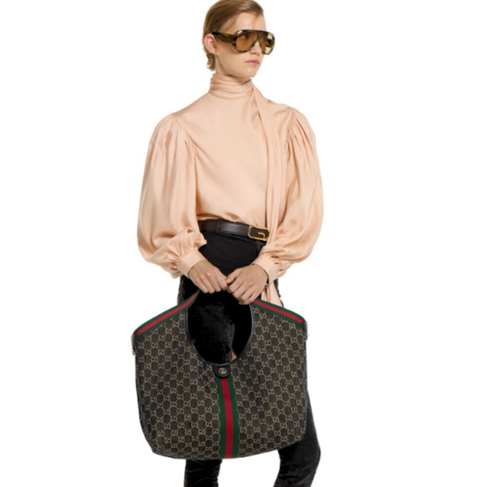 Super Vip 1:1 - Gucci Giglio Large Tote Bag GG Denim Black and White 60Cm 853971 FAFYU 1155 - Image 9