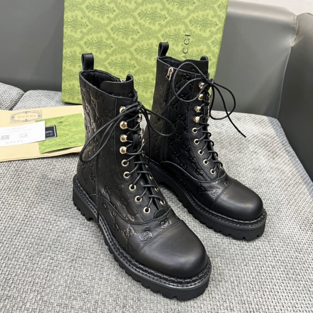 Gucci Women Lace Up Ankle Boot With GG Black 840739 AAE5Q 1000 - Image 2