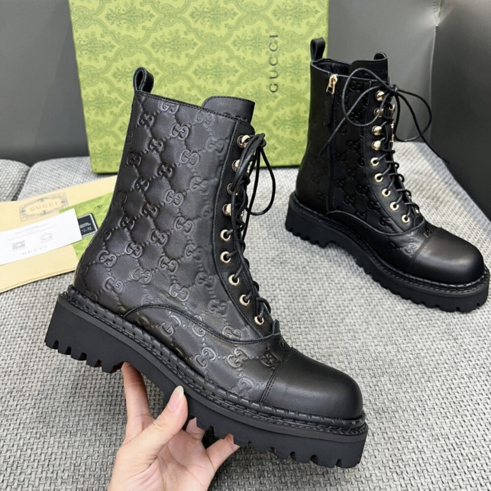 Gucci Women Lace Up Ankle Boot With GG Black 840739 AAE5Q 1000 - Image 3