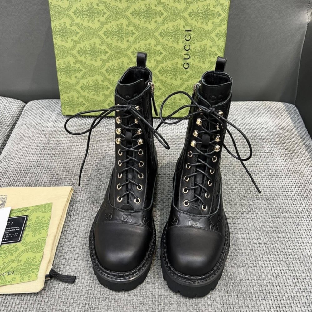 Gucci Women Lace Up Ankle Boot With GG Black 840739 AAE5Q 1000 - Image 4