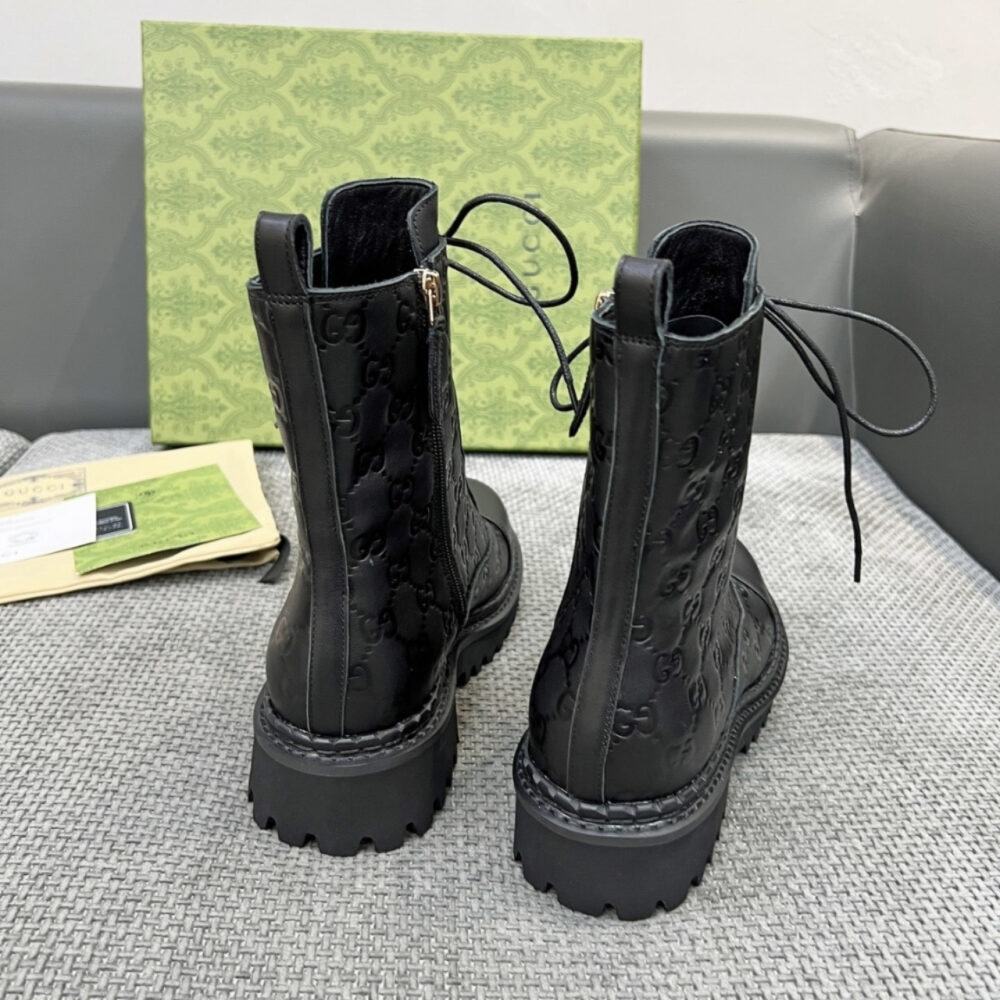 Gucci Women Lace Up Ankle Boot With GG Black 840739 AAE5Q 1000 - Image 7