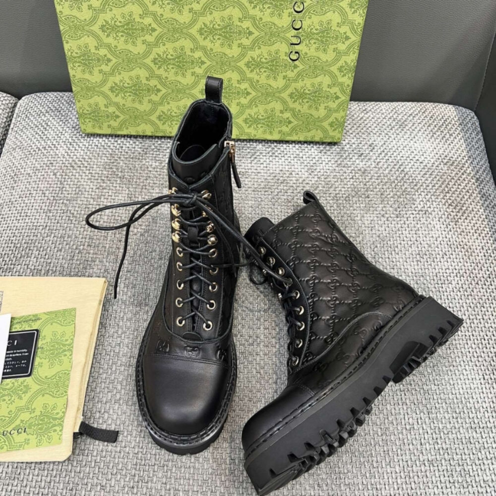 Gucci Women Lace Up Ankle Boot With GG Black 840739 AAE5Q 1000 - Image 8