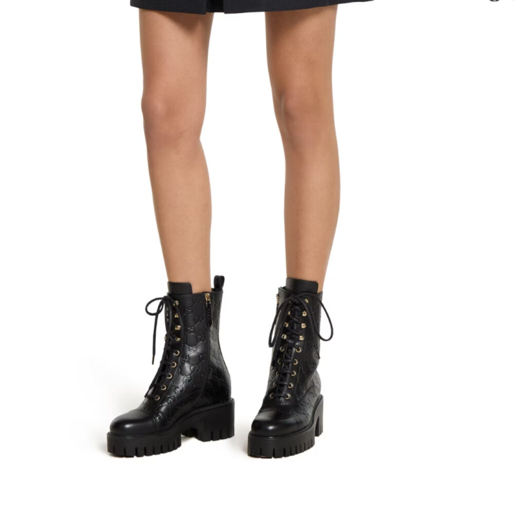 Gucci Women Lace Up Ankle Boot With GG Black 840739 AAE5Q 1000 - Image 9