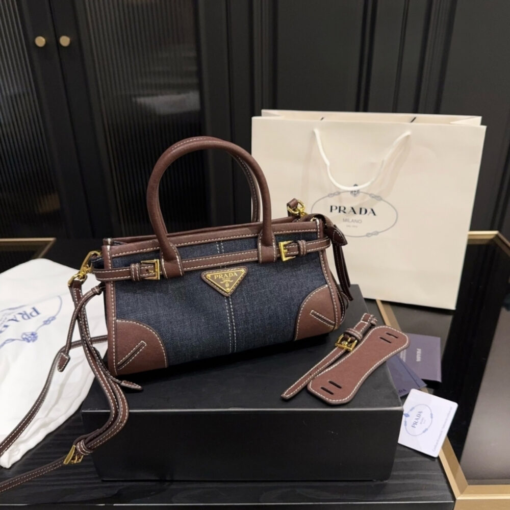 Prada Baby Bonnie Handbag Denim Blue 23Cm - Image 2