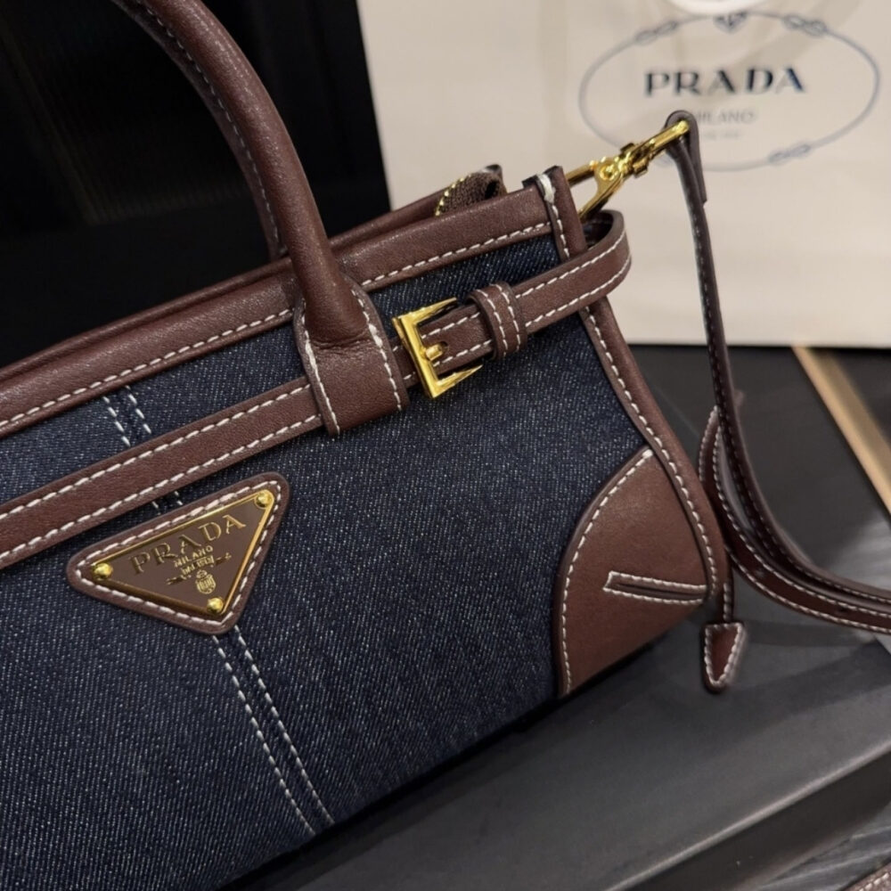 Prada Baby Bonnie Handbag Denim Blue 23Cm - Image 3