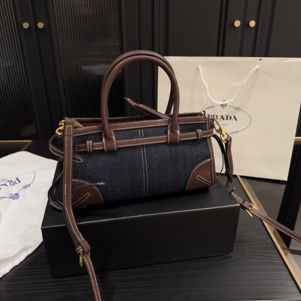 Prada Baby Bonnie Handbag Denim Blue 23Cm - Image 5