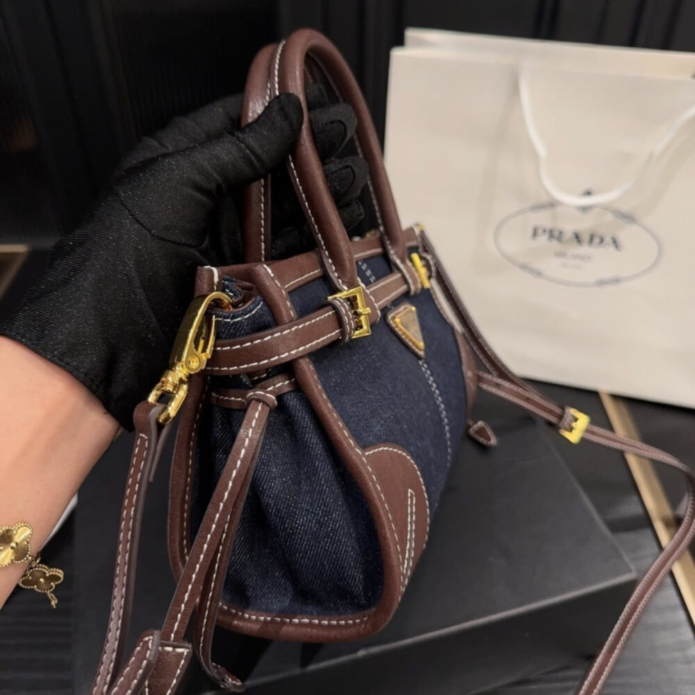 Prada Baby Bonnie Handbag Denim Blue 23Cm - Image 6