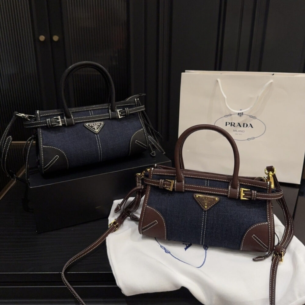 Prada Baby Bonnie Handbag Denim Blue 23Cm - Image 9
