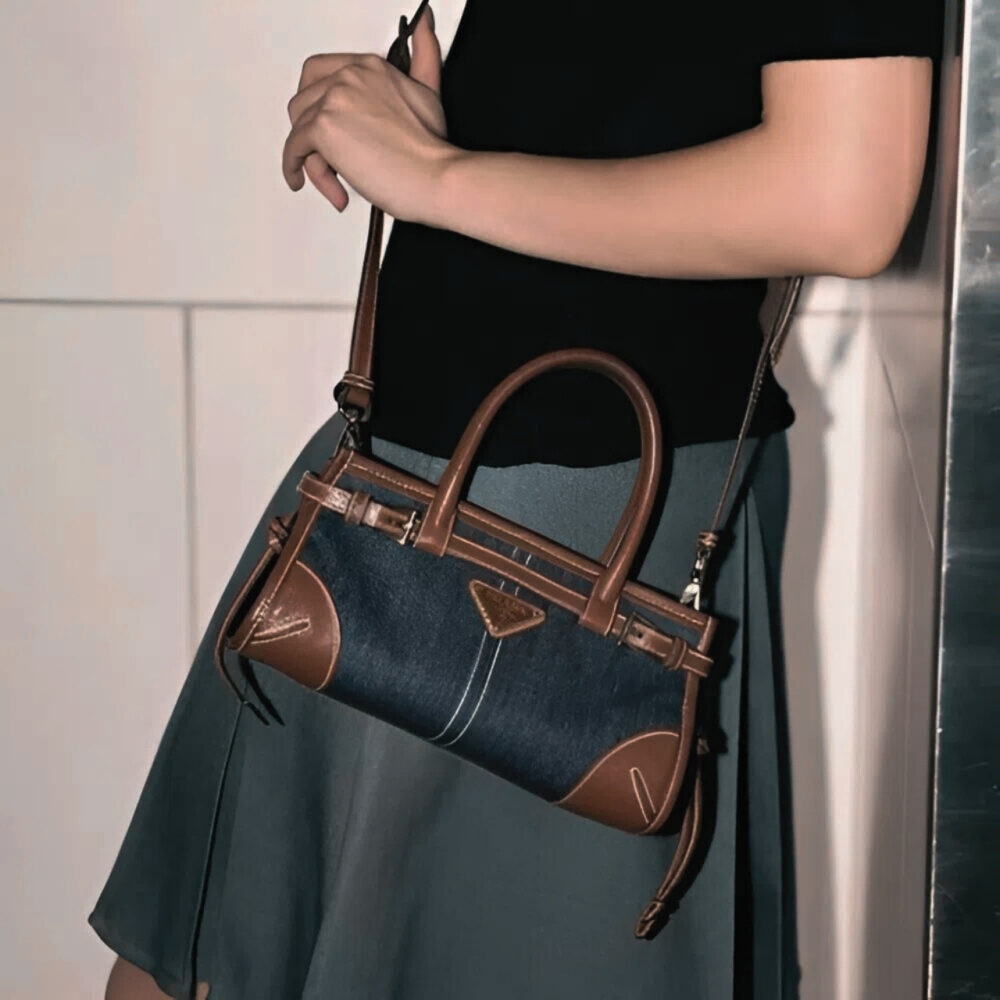 Prada Baby Bonnie Handbag Denim Blue 23Cm - Image 10