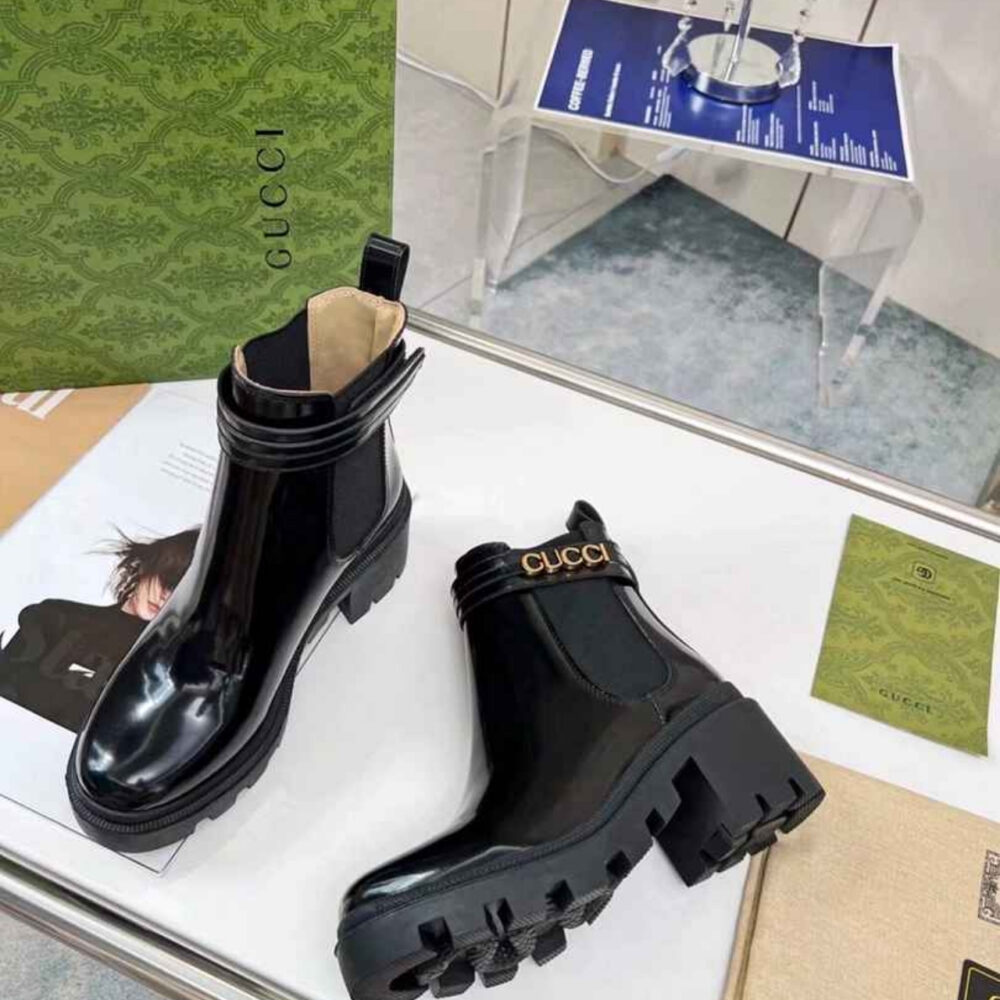 Gucci Mid Heel Boot With Logo Black‎ 734909 AABK6 1000 - Image 6