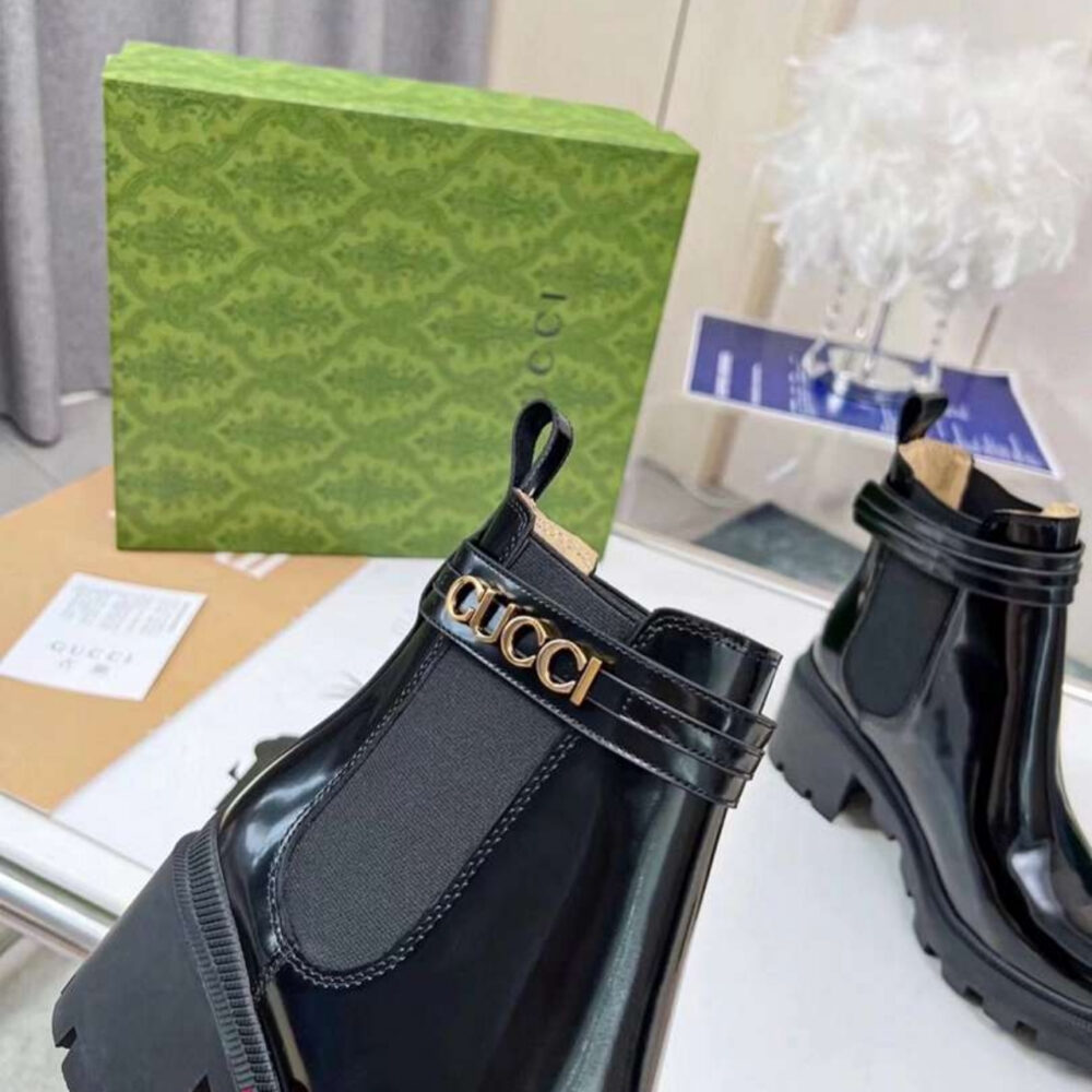 Gucci Mid Heel Boot With Logo Black‎ 734909 AABK6 1000 - Image 7