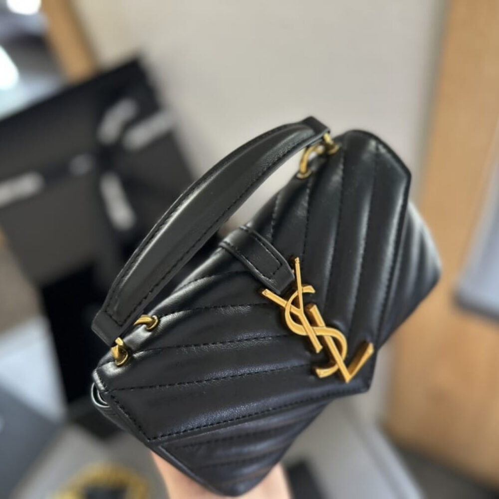 Saint Laurent College Mini Chain Bag In Shiny Crackled Black 20Cm 779430DZH071000 - Image 3