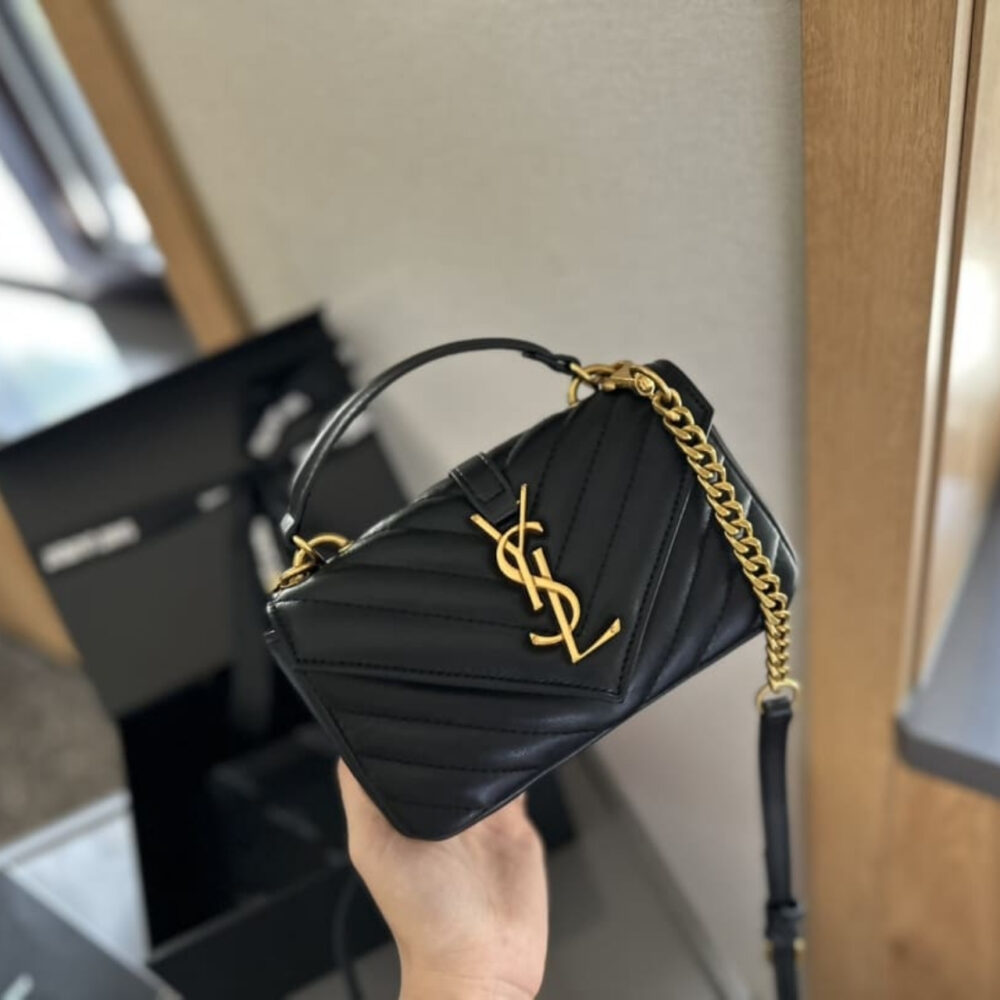 Saint Laurent College Mini Chain Bag In Shiny Crackled Black 20Cm 779430DZH071000 - Image 4