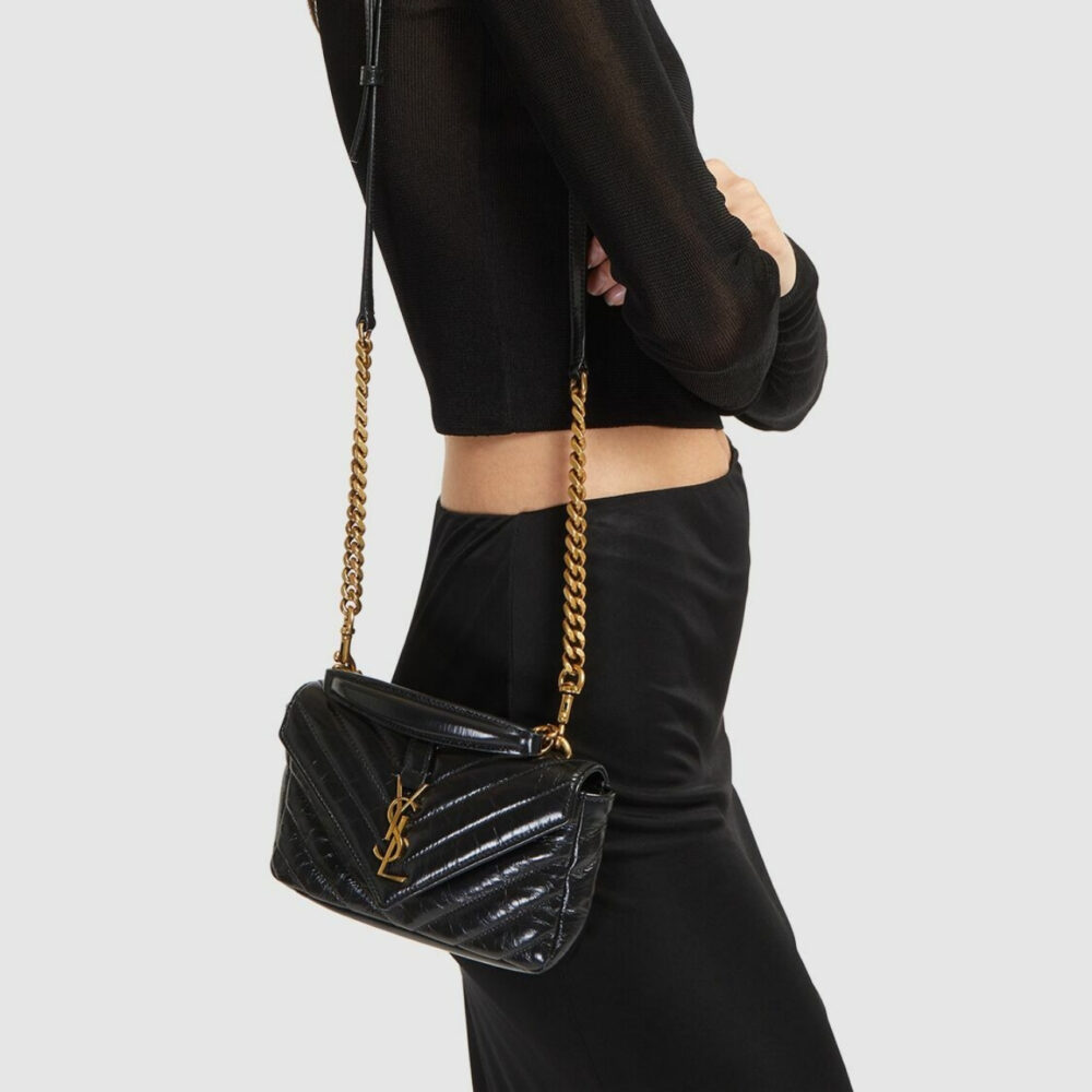 Saint Laurent College Mini Chain Bag In Shiny Crackled Black 20Cm 779430DZH071000 - Image 6