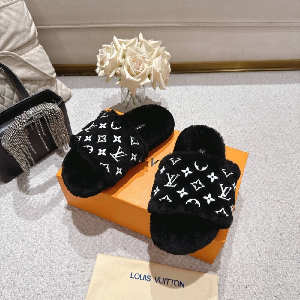 Louis Vuitton Shearling Slippers Black - Image 2