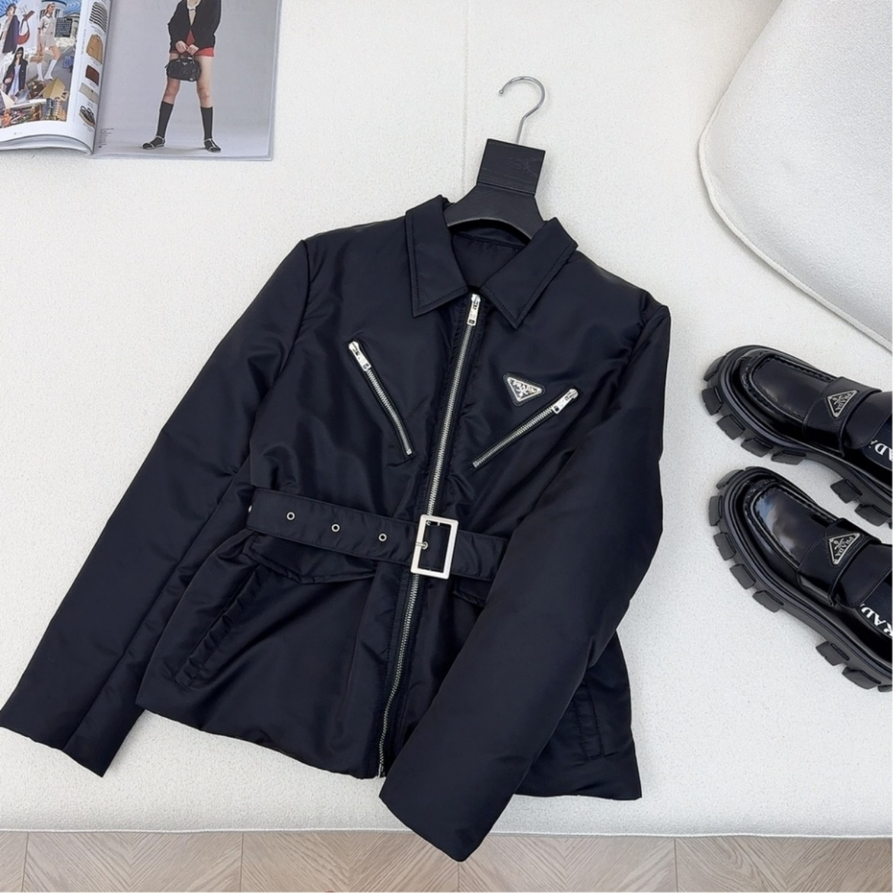 Prada Triangle Logo Padded Jacket Black - Image 2