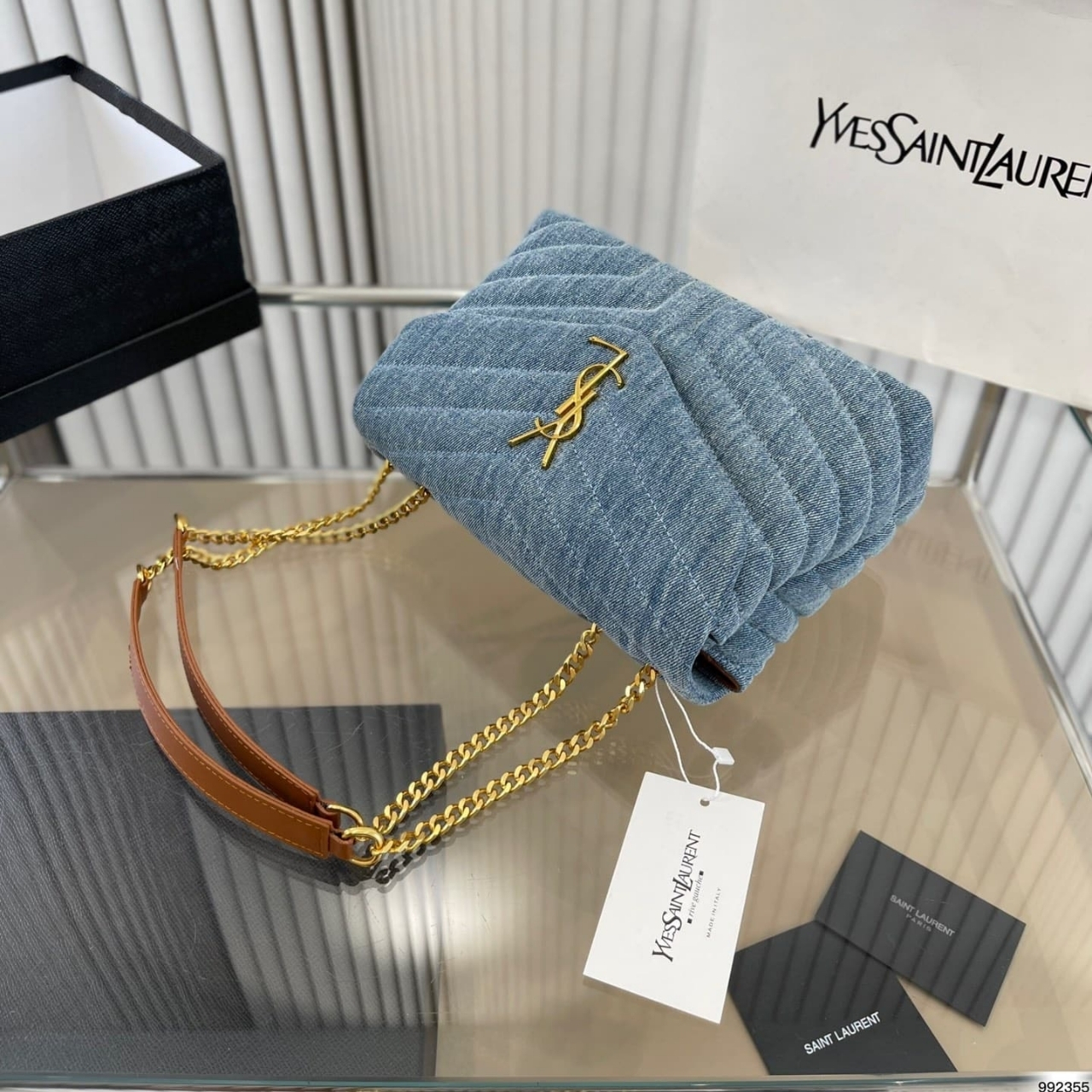 Saint Laurent Loulou Small Chain Bag In Quilted Y Denim Blue 25Cm - Image 5