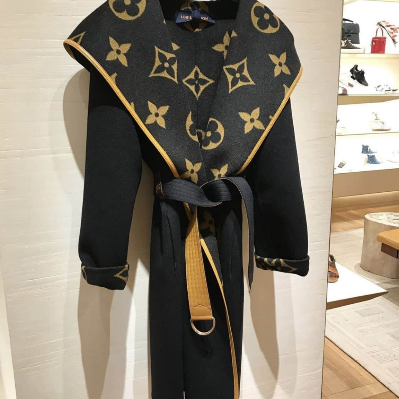 Louis Vuitton Hooded Wrap Coat Monogram Wool Black - Image 2