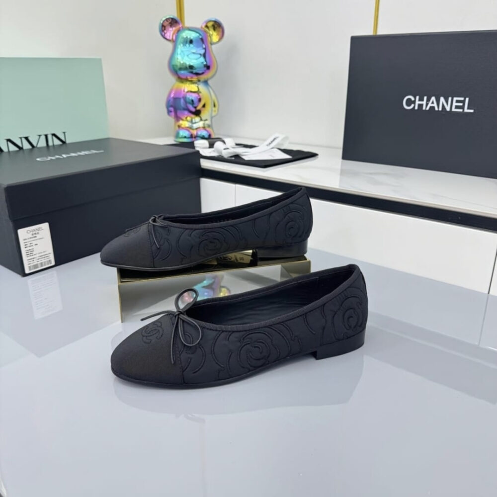 Chanel Ballet Flats Embroidered Fabric And Grosgrain Black G02819 B21026 94305 - Image 2