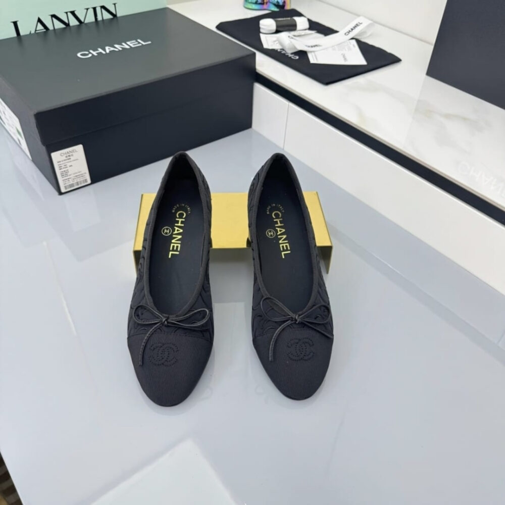 Chanel Ballet Flats Embroidered Fabric And Grosgrain Black G02819 B21026 94305 - Image 4