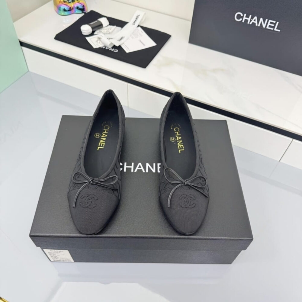 Chanel Ballet Flats Embroidered Fabric And Grosgrain Black G02819 B21026 94305 - Image 5