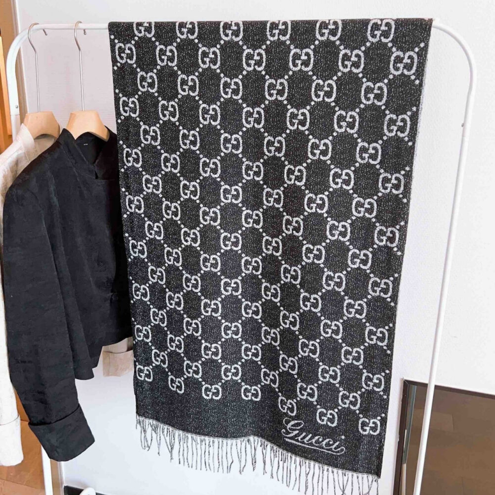 Gucci GG Jacquard Wool Scarf Black And White 90Cm - Image 2