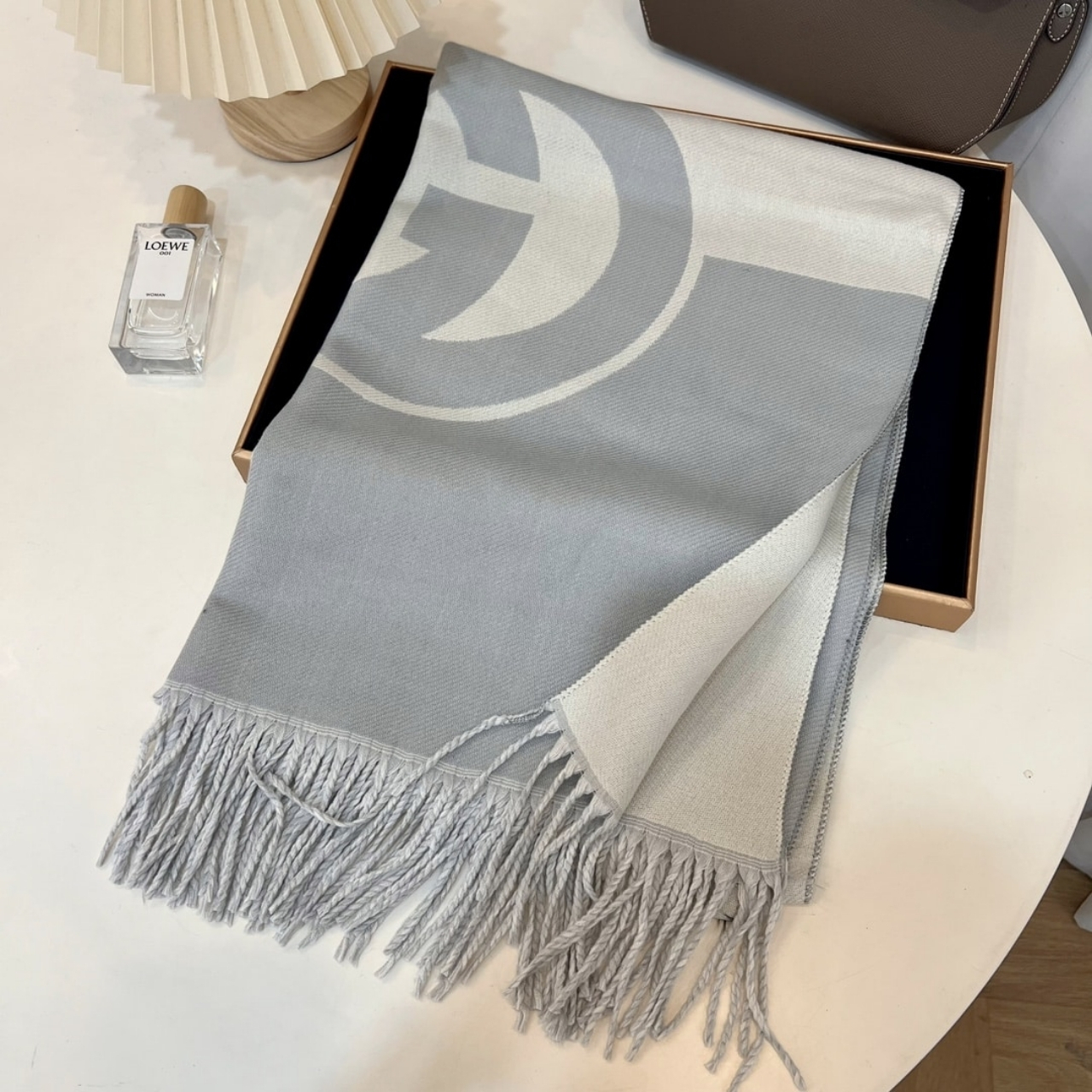 Gucci Wool Cashmere Scarf With Interlocking G Grey 180Cm 715497 3Gb02 4978 - Image 2