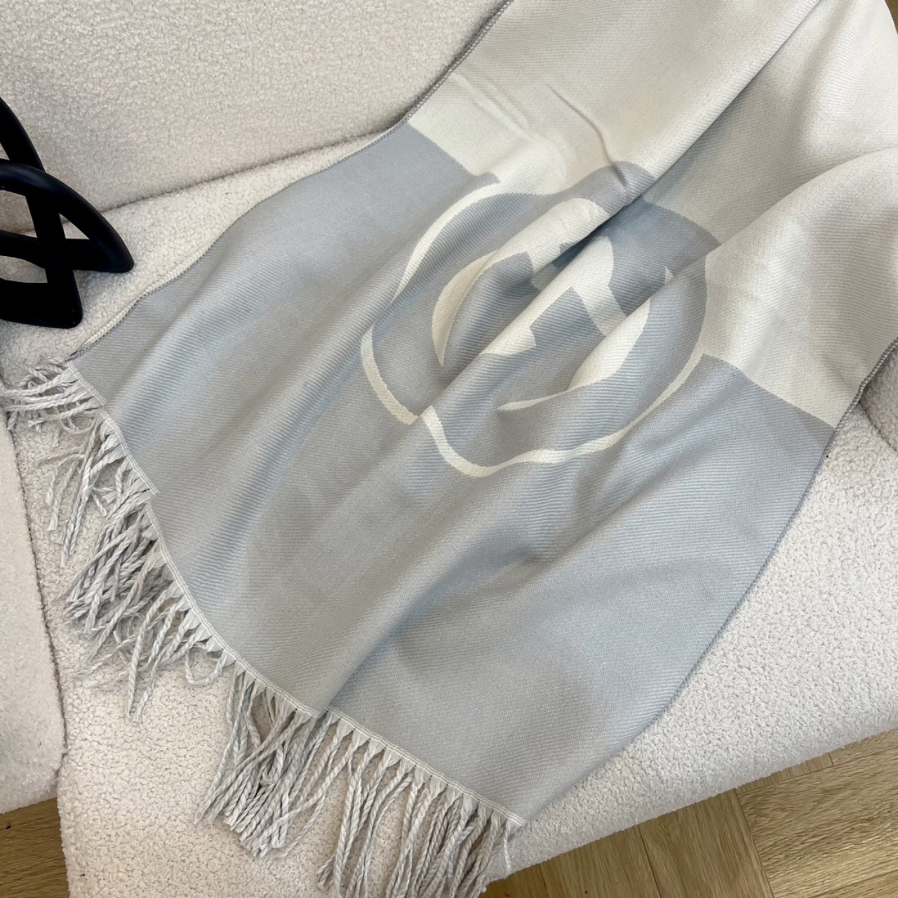 Gucci Wool Cashmere Scarf With Interlocking G Grey 180Cm 715497 3Gb02 4978 - Image 3