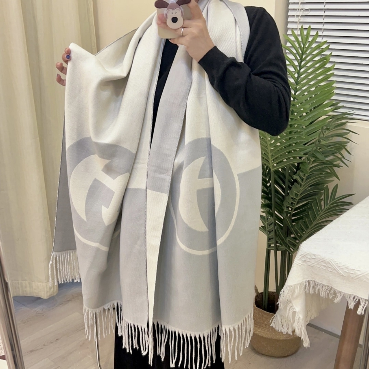 Gucci Wool Cashmere Scarf With Interlocking G Grey 180Cm 715497 3Gb02 4978 - Image 4