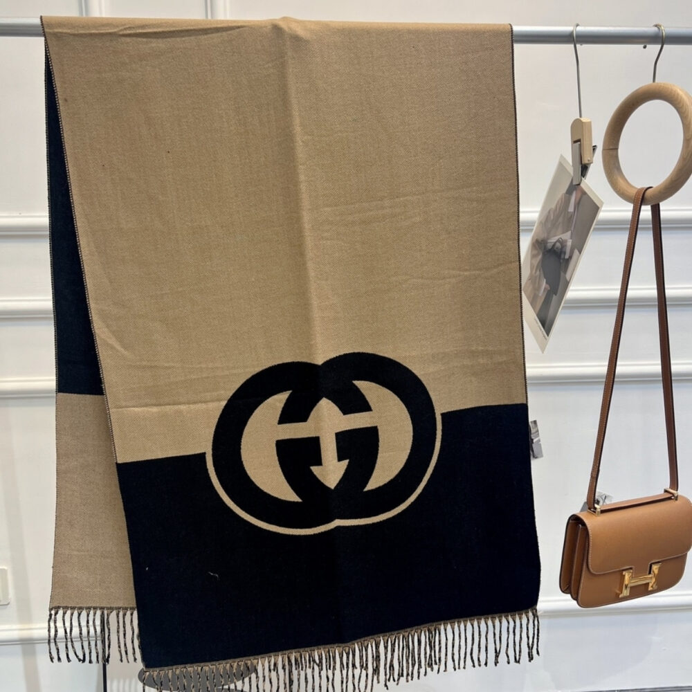 Gucci Wool Cashmere Scarf With Interlocking G Brown 180Cm 715497 3GB02 4978 - Image 2