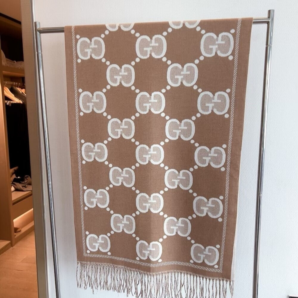 Gucci GG Wool Jacquard Scarf Brown 180Cm - Image 2