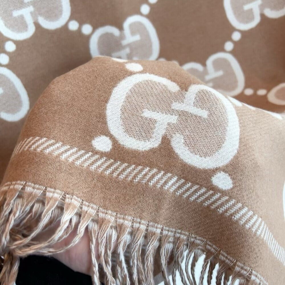 Gucci GG Wool Jacquard Scarf Brown 180Cm - Image 3