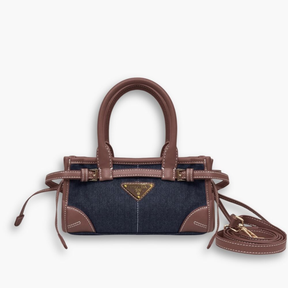 Prada Baby Bonnie Handbag Denim Blue 23Cm