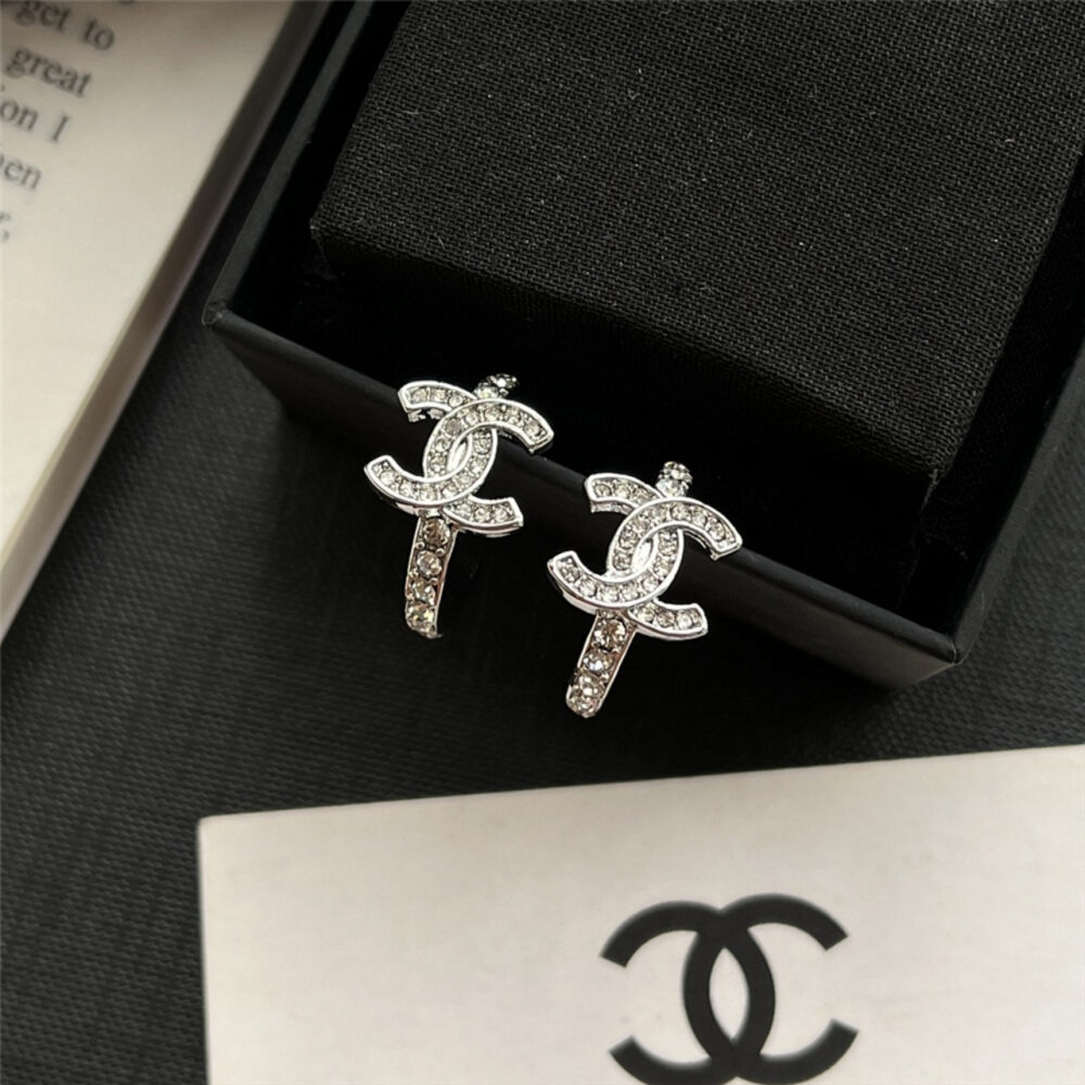 Chanel Crystal CC Hoop Earrings - Image 2