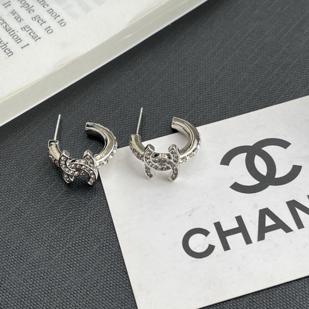 Chanel Crystal CC Hoop Earrings - Image 4