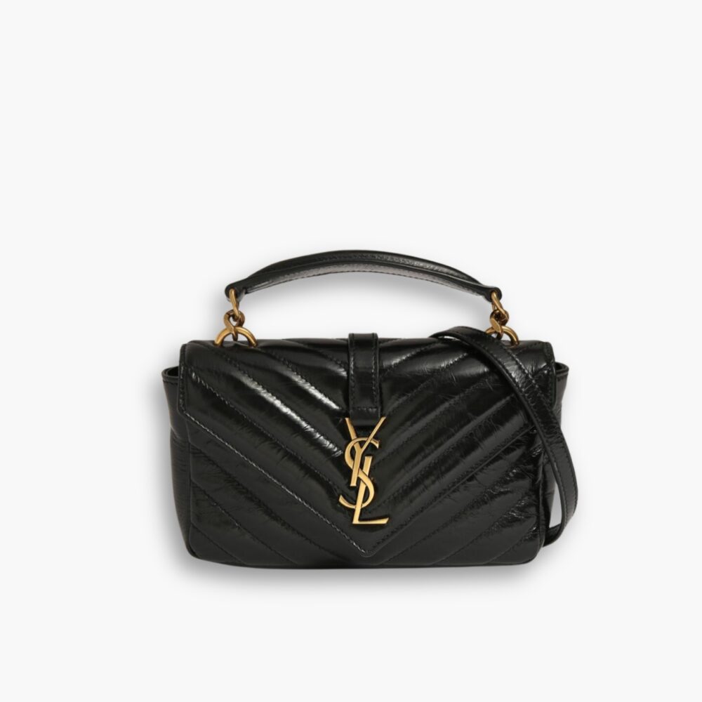 Saint Laurent College Mini Chain Bag In Shiny Crackled Black 20Cm 779430DZH071000