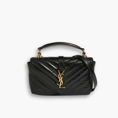 Saint Laurent College Mini Chain Bag In Shiny Crackled Black 20Cm 779430DZH071000