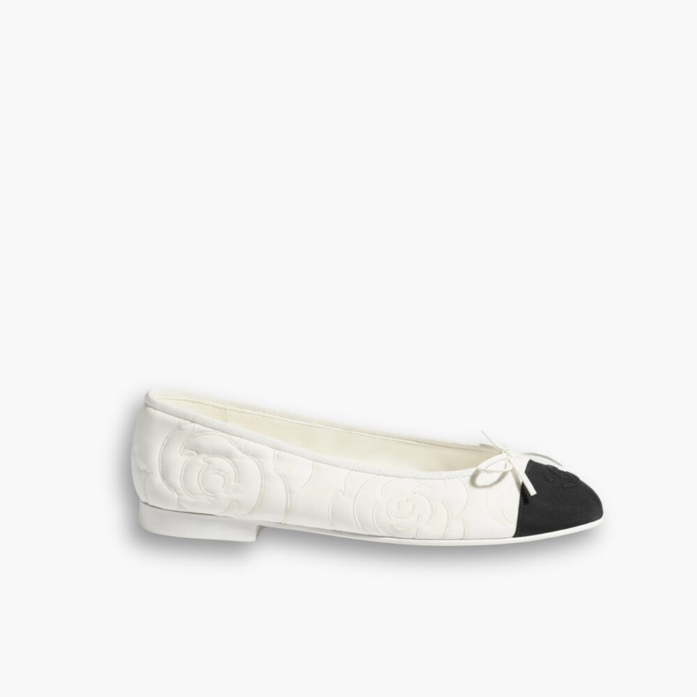 Chanel Ballet Flats Embroidered Fabric And Grosgrain White And Black G02819 B21026 U1898